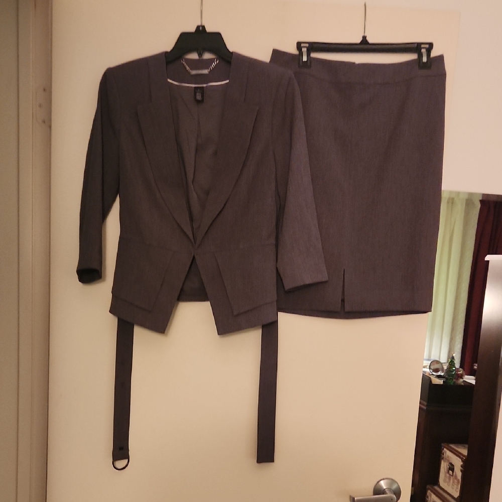 White House Black Market Gray Blazer, Pant and Skirt 3 Piece Set
